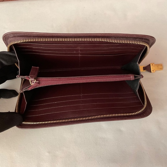 Saint Laurent Zip Around & Push Lock Closure Maroon Leather Wallet - Picture 8 of 13